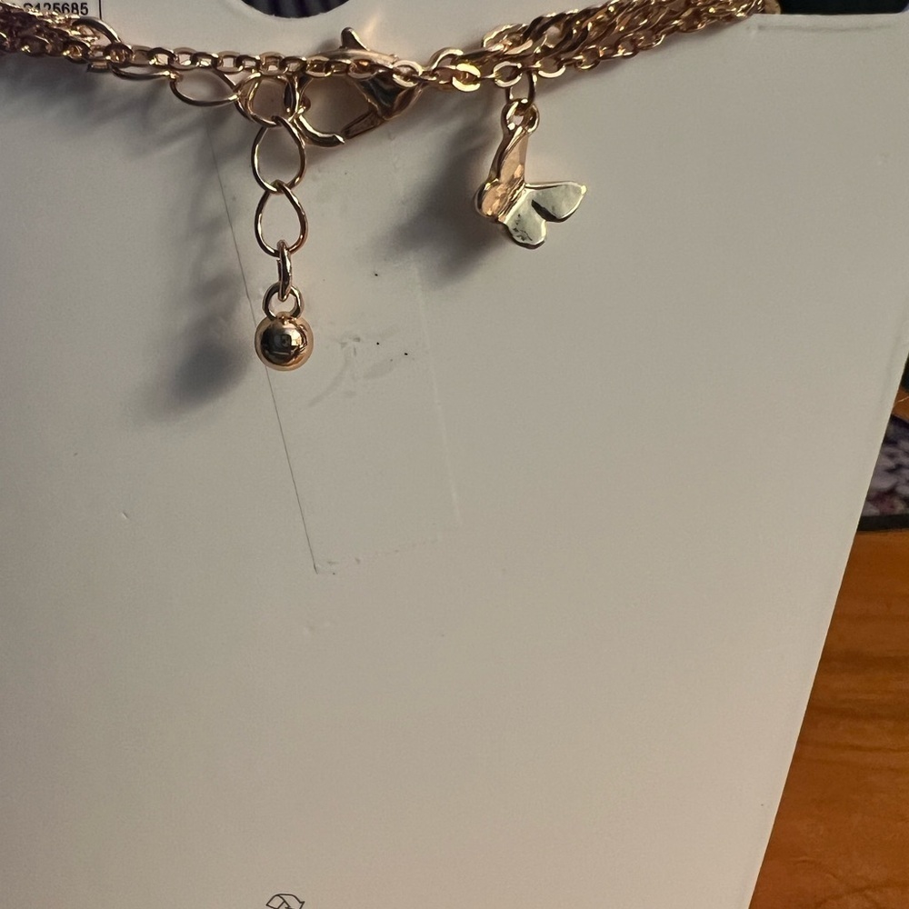 Forever 21 Gold Butterfly Anklet | Triple Strand with Delicate Charms - Picture 3 of 5